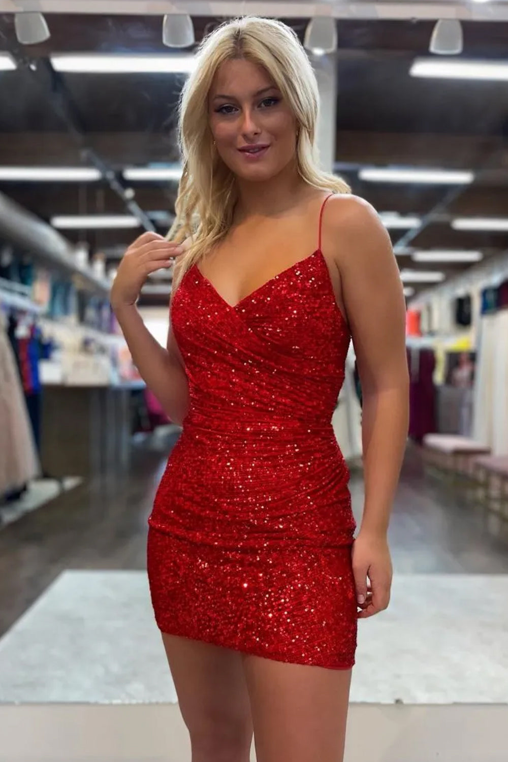 Royal Blue Bodycon Spaghetti Straps Sequined Short Dress Homecoming Party Dress
