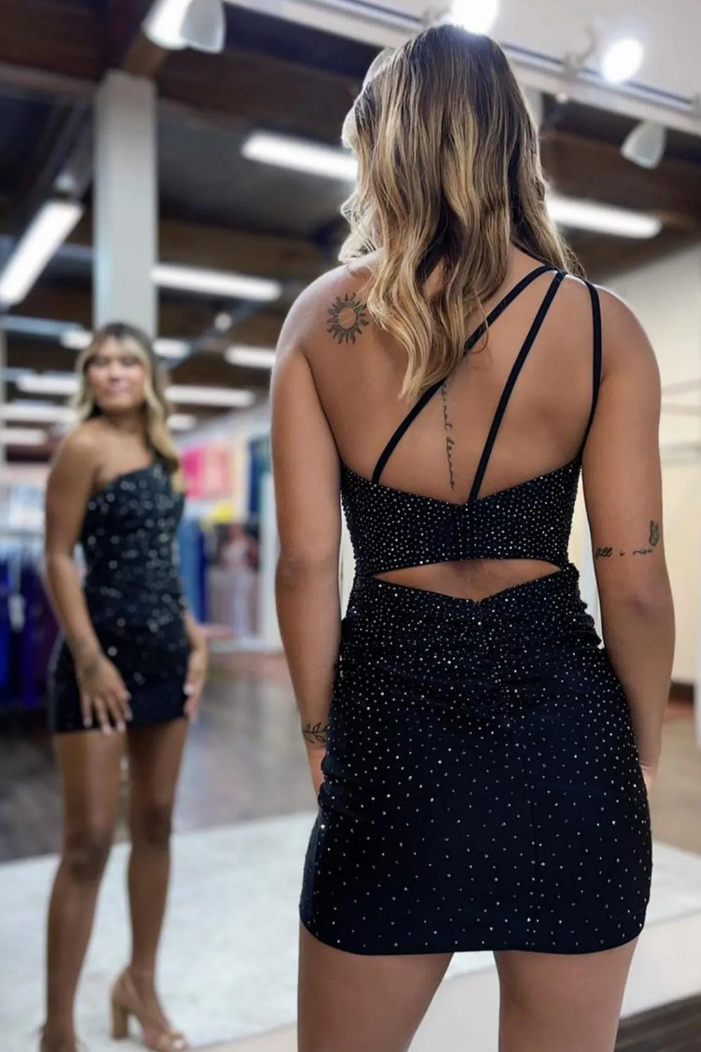 Charming One Shoulder Glitter Bodycon with Beaded Accents Homecoming Party Dress