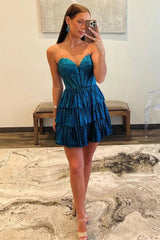 Gorgeous A-Line Silhouette with Sweetheart Neckline and Tiered Beaded Skirt Homecoming Dress