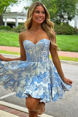Lovely Sweetheart A-Line Short Dress with Floral Print for Homecoming