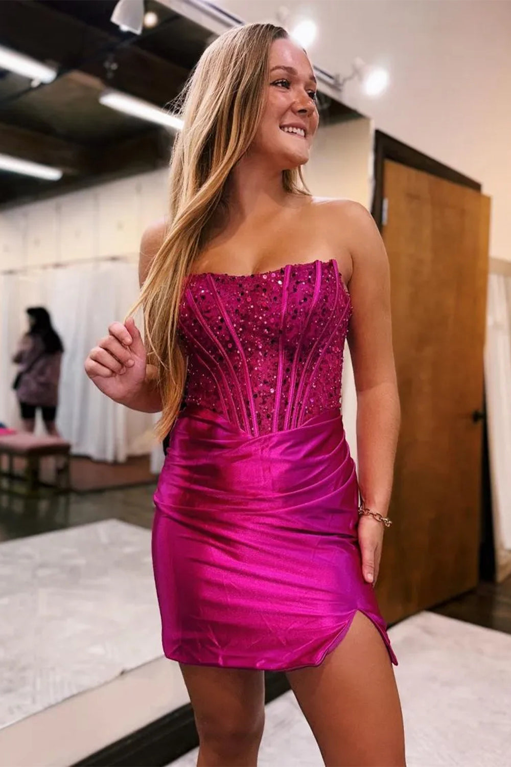 Sparkly Satin Bodycon Mini with Off the Shoulder Neckline Homecoming Dress