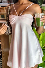 Pink Satin Short Homecoming Dress with Halter Neck and Structured Corset Bodice