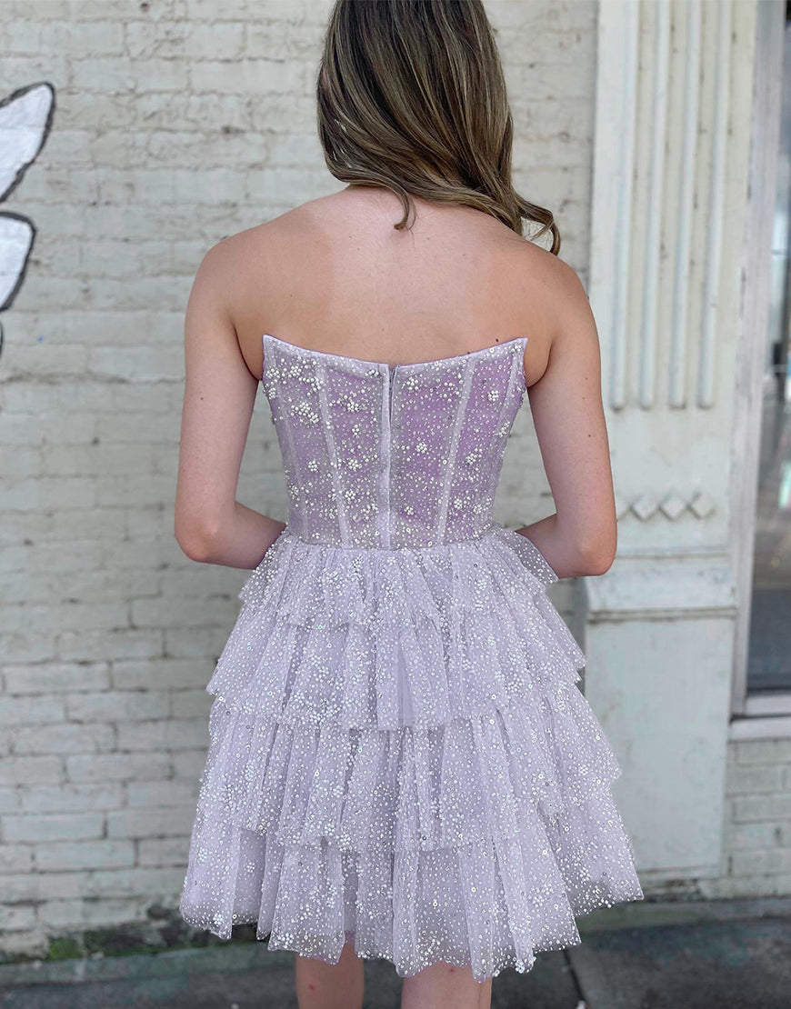Chic Layered Glitter Black Mini with Strapless Silhouette Homecoming Party Dress