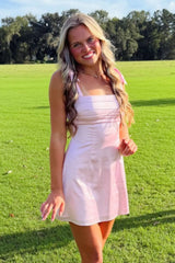 Pretty A Line Spaghetti Straps Light Pink Short Homecoming Dress with Ruched