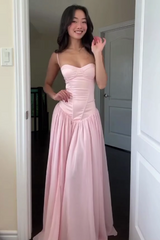 Pretty A Line Spaghetti Straps Pink Corset Prom Dress with Ruffles