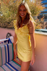 Chic Sheath V Neck Yellow Short Homecoming Dress with Ruffles