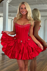 Pretty A-Line Strapless Short Satin Homecoming Dress with Bowknots