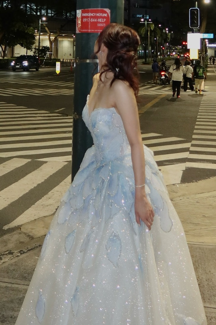 Furlla Women Light Blue Long Prom Dress Princess A Line Sweetheart
