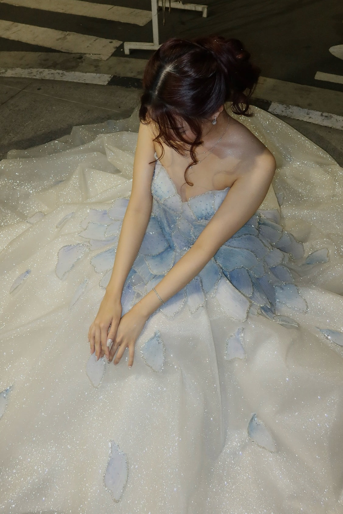 princess light blue dress Baby Blue Princess Off-shoulder Floral Tulle A-line Long Prom Dress, P AlineBridal
