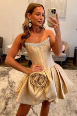 Princess Pink Strapless Homecoming Dress with Corset Bodice and Floral Waist