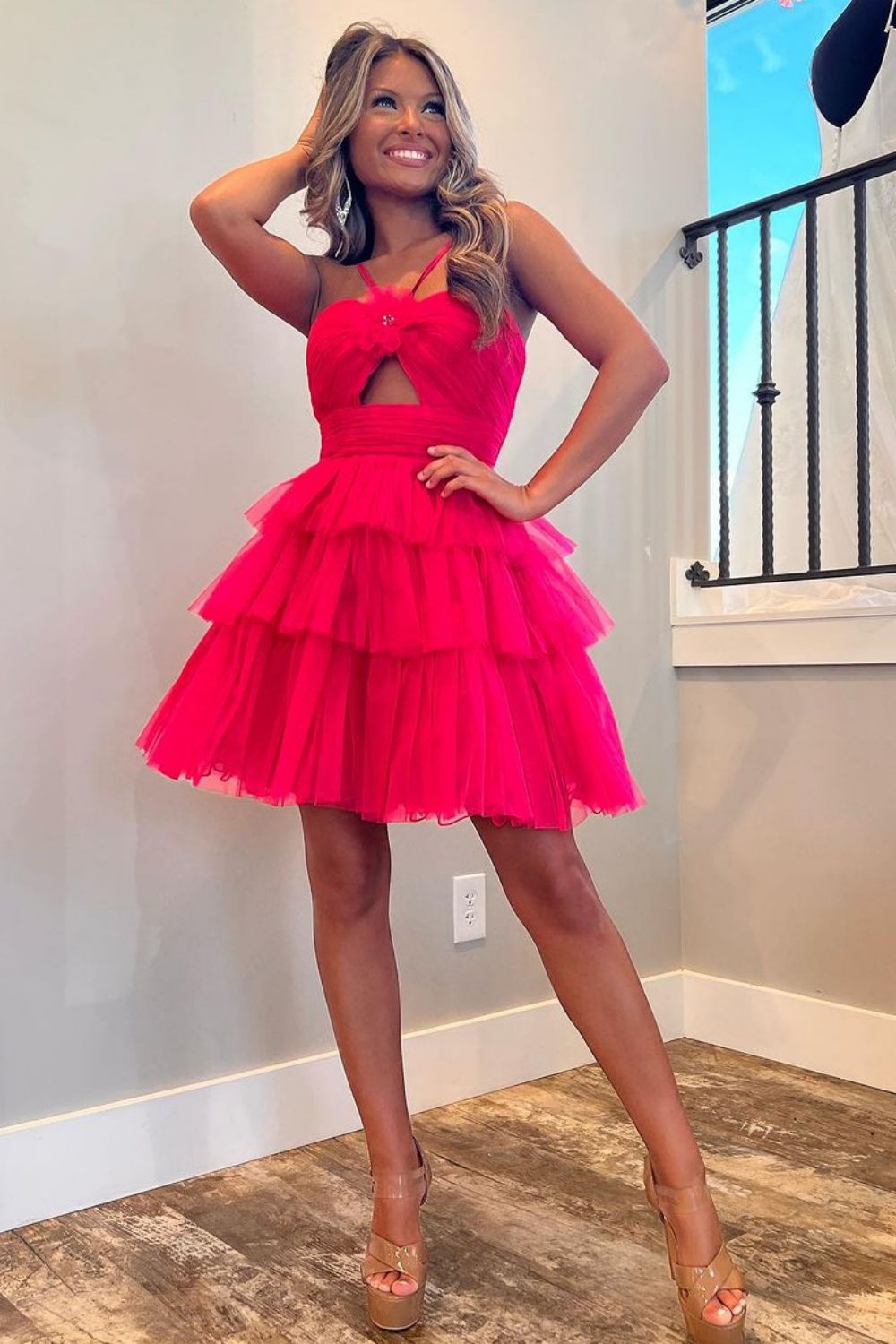 red layered tulle dress Burgundy Layered Tulle Ball Gown Burgundy Red / 2