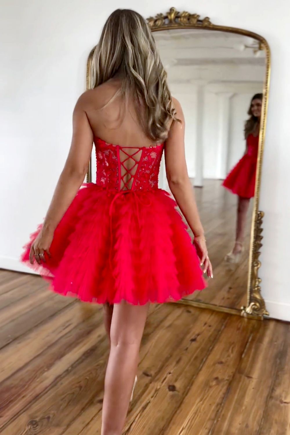 Stunning A-Line Short Tulle Dress with Sweetheart Neckline and Lace Up Back Homecoming Dress