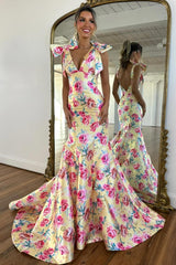 Romantic Bloom Mermaid Prom Dress with Bow Shoulders & Open Back