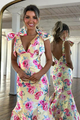 Romantic Bloom Mermaid Prom Dress with Bow Shoulders & Open Back