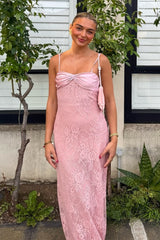 Romantic Blush Pink Lace Spaghetti Straps Prom Dress with Ruched Bodice