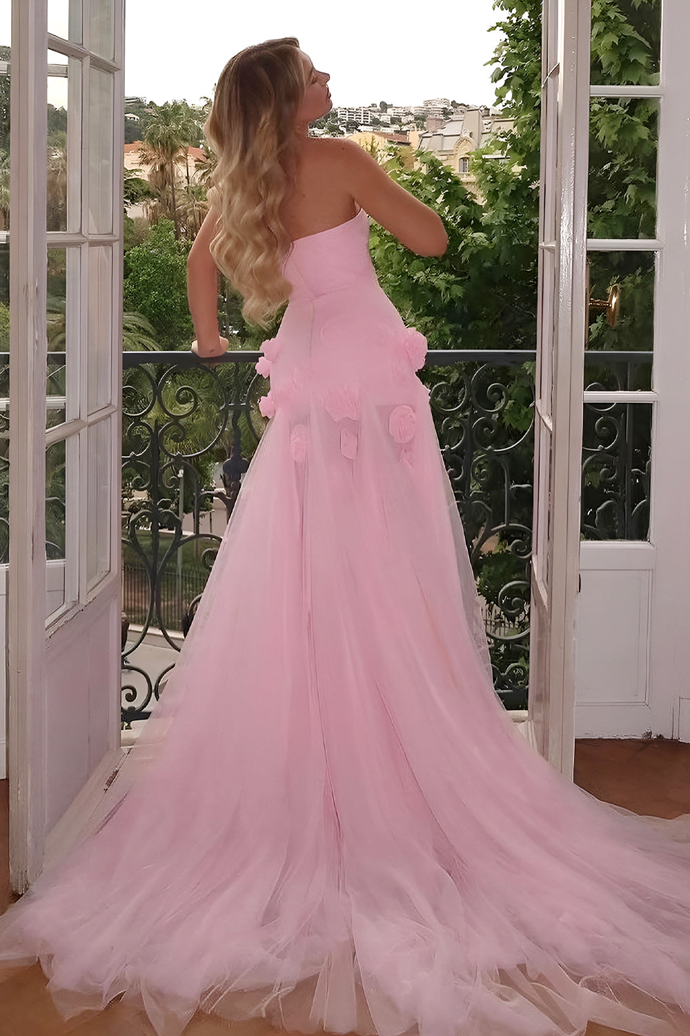 pink floral mermaid prom dress Sequins Lace V Neck Hot Pink Prom Gown Sparkly Mermaid Prom Dress ARD3090