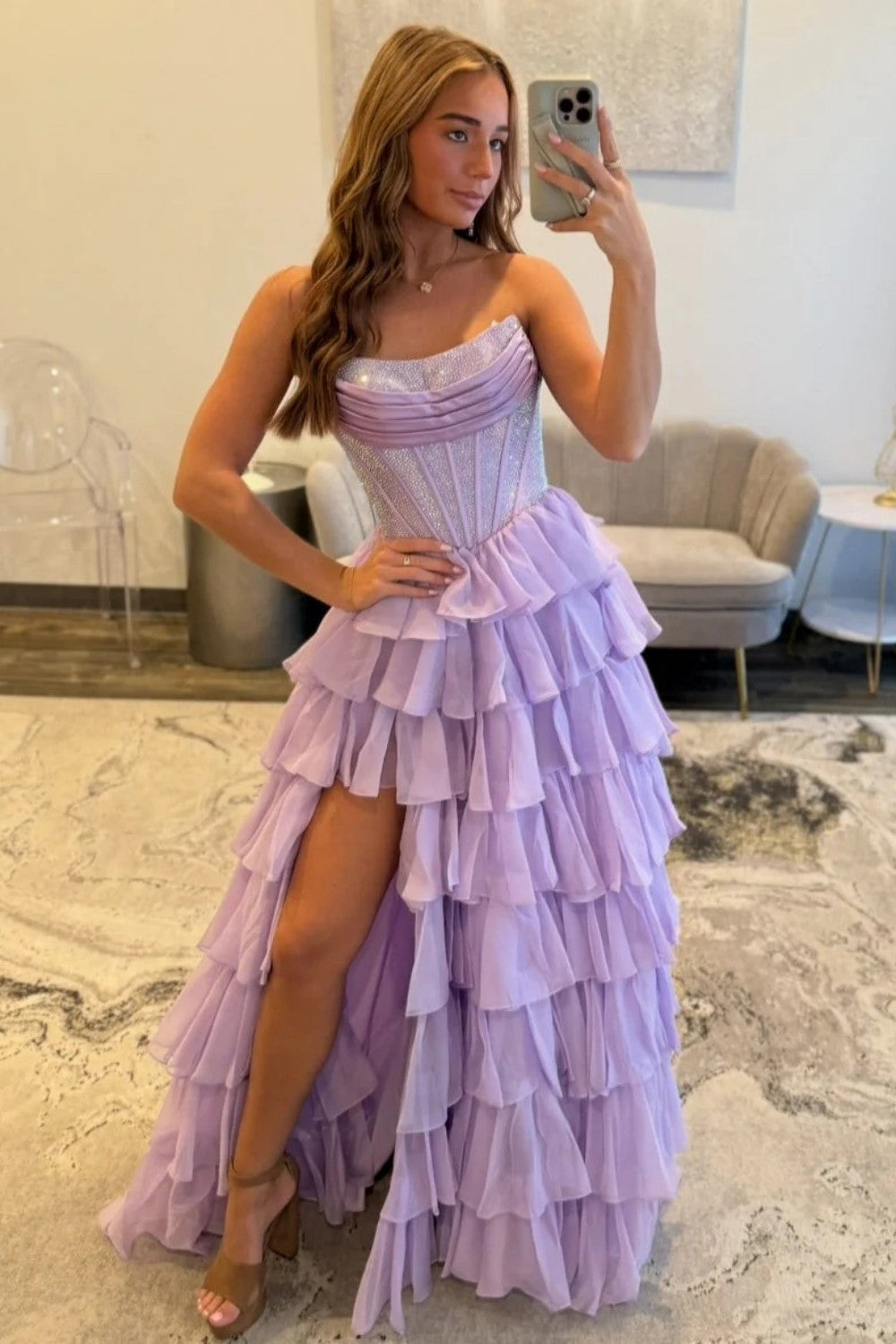 Red Ruffle Prom Dress Furlla Women Romantic Red Strapless Tiered Ruffle Prom Dress with ...