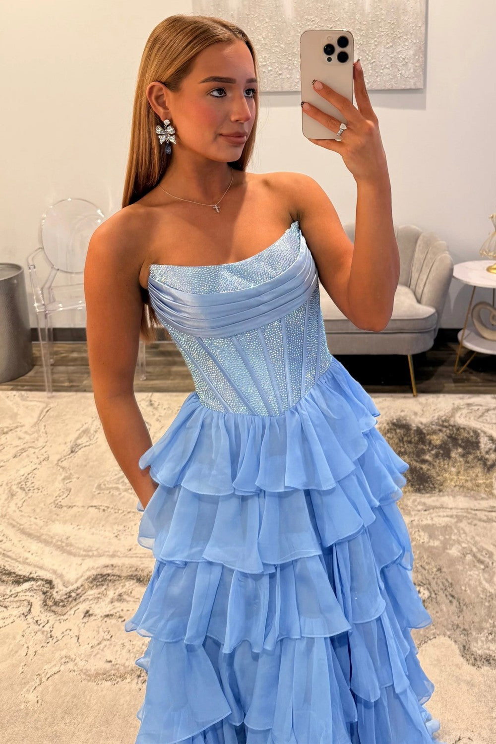 Red Ruffle Bottom Prom Dress Furlla Women Romantic Red Strapless Tiered Ruffle Prom Dress with ...