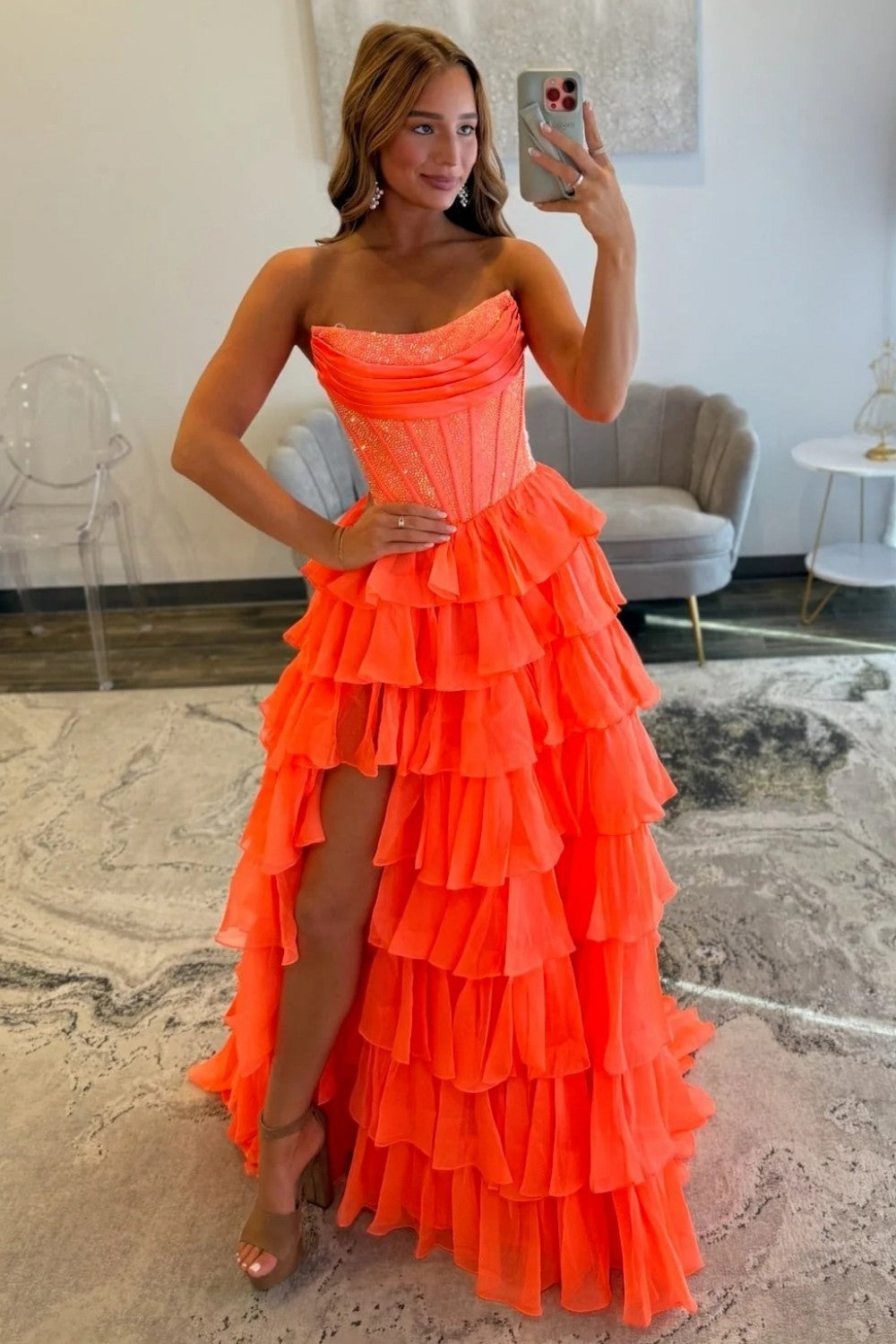 Red Ruffle Prom Dress Furlla Women Romantic Red Strapless Tiered Ruffle Prom Dress with ...
