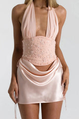 Romantic Stylish Halter Homecoming Dress with Crystal Beaded Corset Top