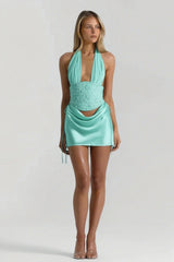 Romantic Stylish Halter Homecoming Dress with Crystal Beaded Corset Top