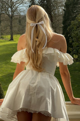 Romantic White Homecoming Dress with Off-the-Shoulder and Lace Accents