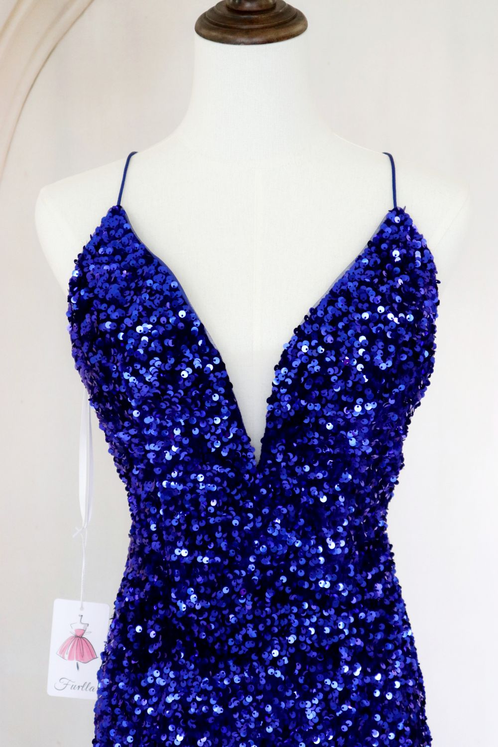 Royal Blue Mermaid Spaghetti Straps Long Sequin Prom Dress with Slit