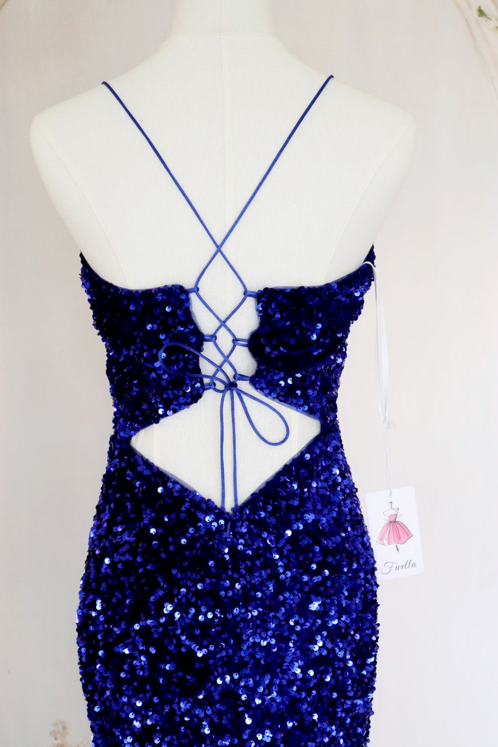 Royal Blue Mermaid Spaghetti Straps Long Sequin Prom Dress with Slit