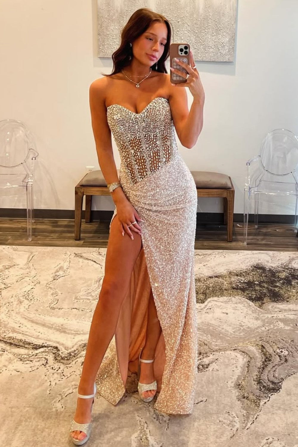 champagne corset prom dress Aelina Champagne Cutout Corset Satin Prom Dress Ready to Ship