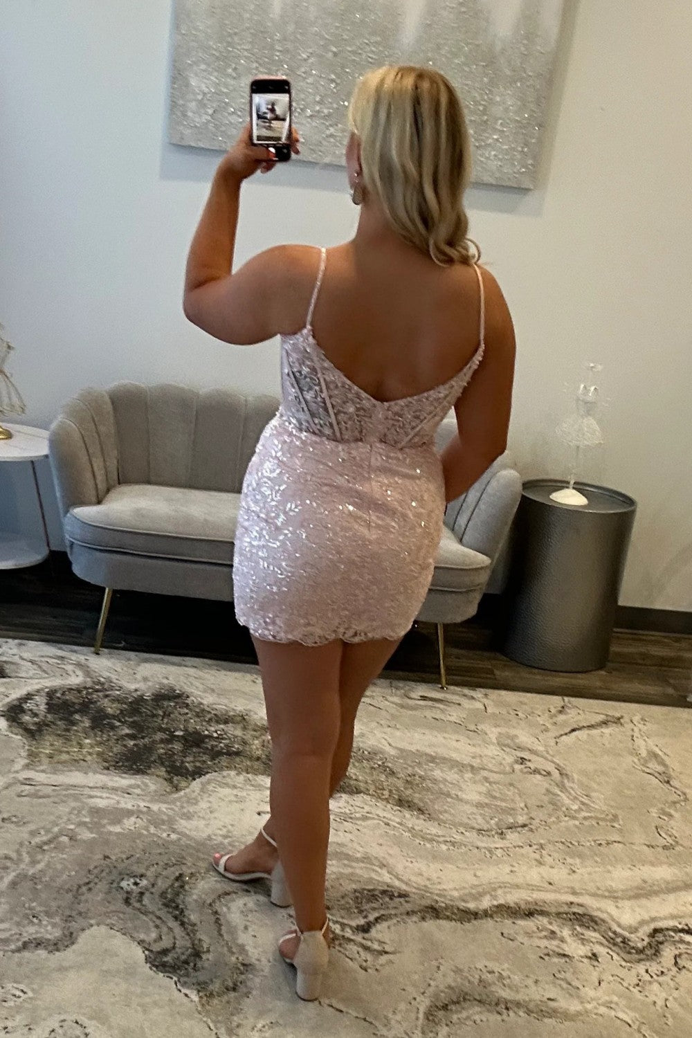 Furlla Women Sequin Lace Homecoming Dress with Spaghetti Straps and Keyhole Cutout Furlla Official Furlla Women Sequin Lace Homecoming Dress with Spaghetti Straps and Keyhole Cutout Furlla Official