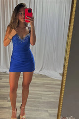 Sexy Glitter Spaghetti Straps Bodycon Homecoming Dress with Beading