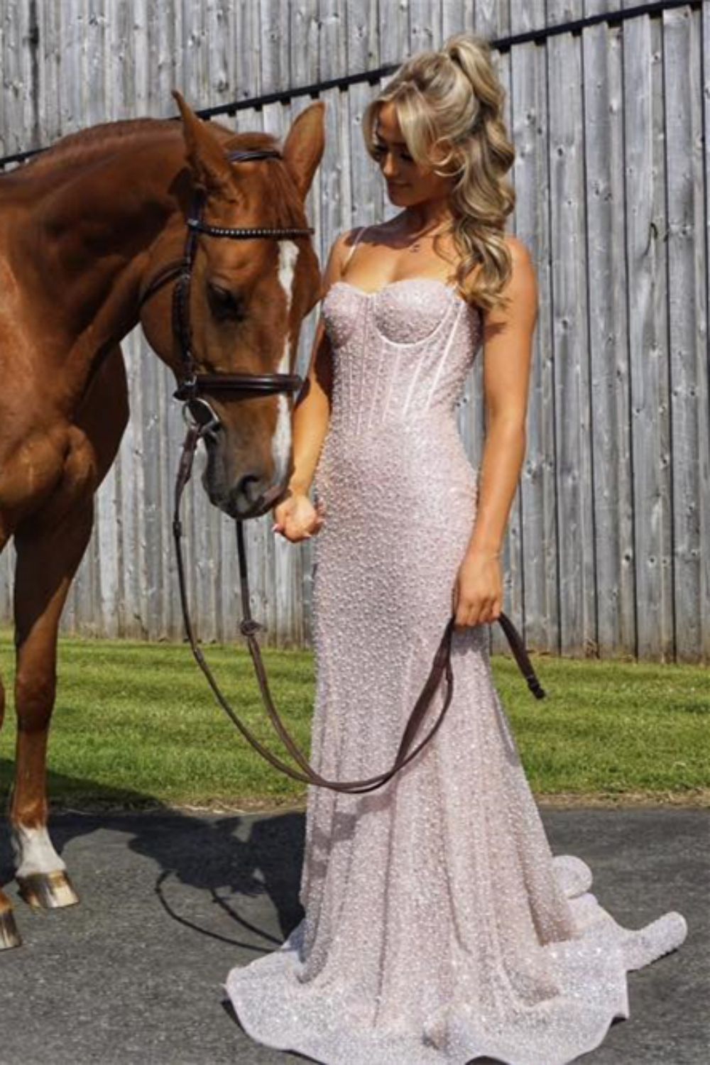 Bling Mermaid Spaghetti Straps Light Blue Sequins Long Prom Dress