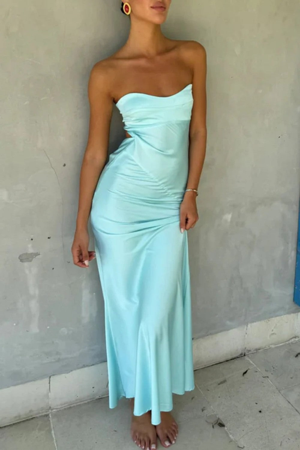 Simple Sheath Sweetheart Aqua Long Party Dress with Open Back