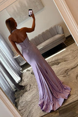 Sparkly Lavender Halter Neck Corset Beaded Mermaid Prom Dress with High Slit