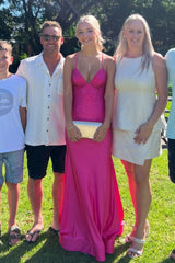 Sparkly Mermaid Spaghetti Straps Hot Pink Long Party Dress with Beading