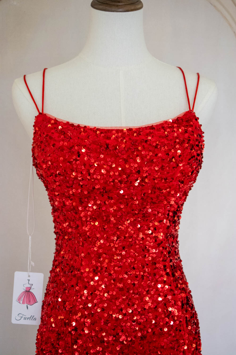 Sparkly Mermaid Spaghetti Straps Red Sequins Long Prom Dress with Criss Cross Back