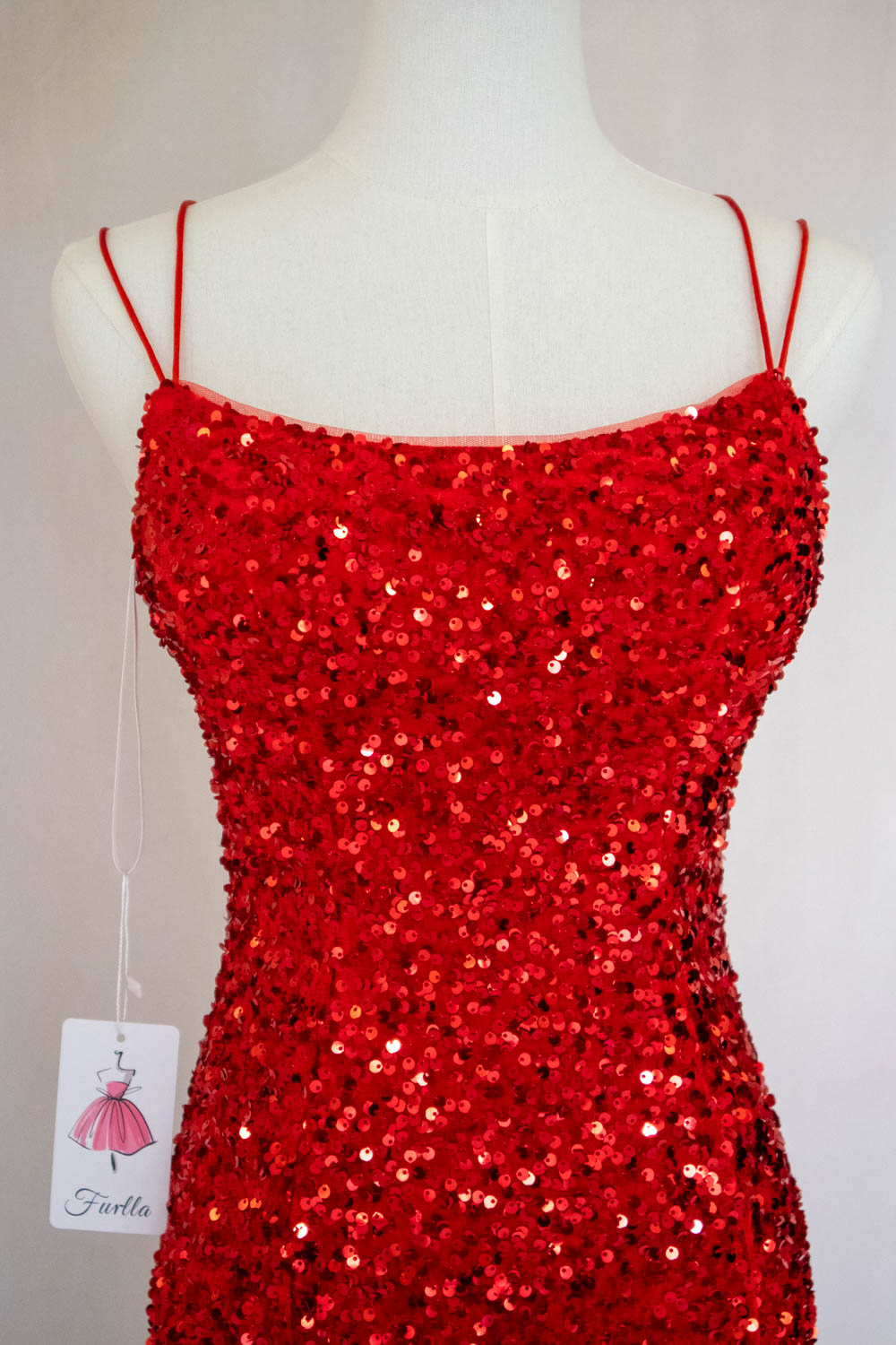 Sparkly Mermaid Spaghetti Straps Red Sequins Long Prom Dress with Criss Cross Back