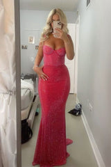 Sparkly Mermaid Sweetheart Red Long Prom Dress with Beading