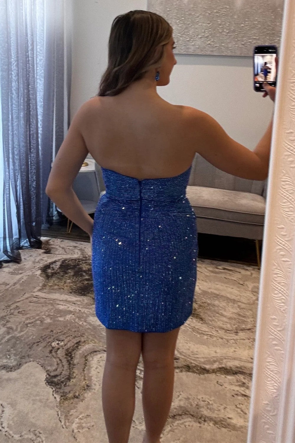 Sparkly Tight Beaded Homecoming Dress with Cutout Details and Sweetheart Neckline
