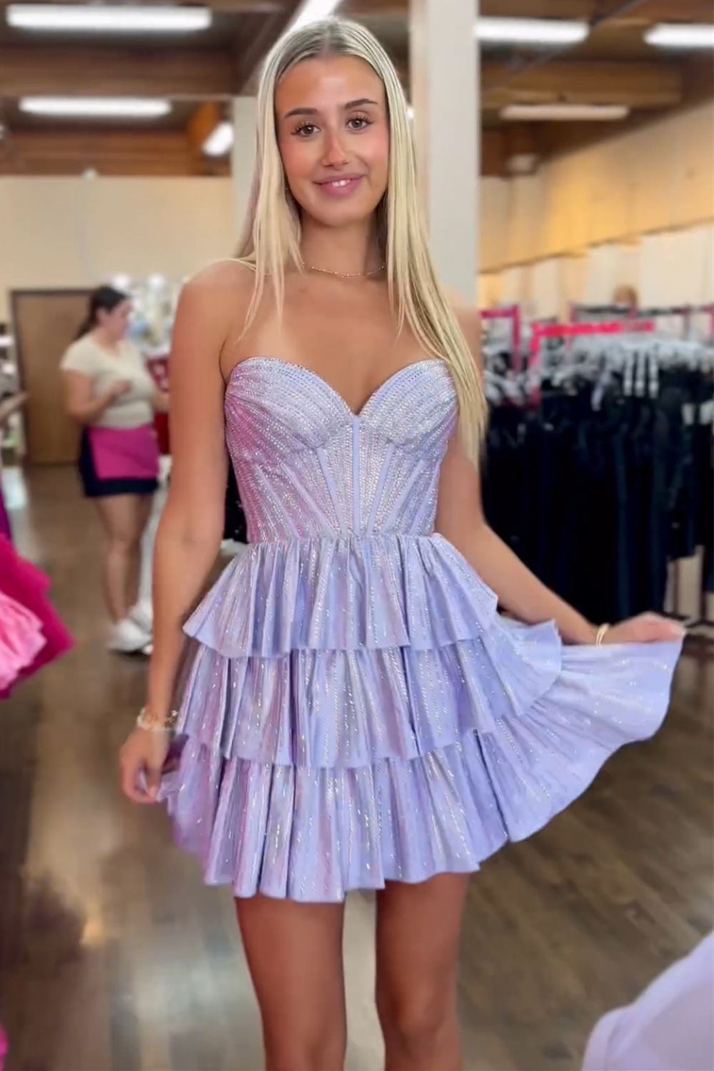 Sparkly Gorgeous Sweetheart A-Line Homecoming Dress with Short Tiered Beaded Skirt