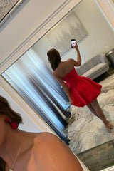 Strapless Red Corset Homecoming Dress with Dramatic Rose Detail