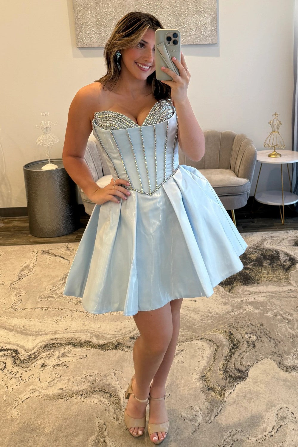Stunning A-Line Sweetheart Corset Homecoming Dress with Crystal Detail and Flared Skirt