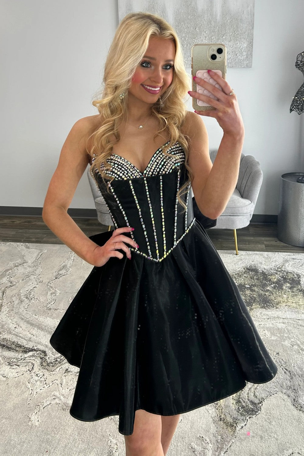 Stunning A-Line Sweetheart Corset Homecoming Dress with Crystal Detail and Flared Skirt