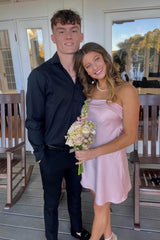 Stunning A Line Strapless Light Pink Mini Party Dress with Ruched