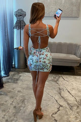 Stunning Floral Embroidered V Neck Sleeveless Mini Homecoming Dress