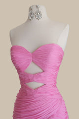 Stunning Pink Formal Prom Gown with Ruched Silhouette and Cascading Ruffles