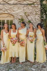 Stunning Sheath Spaghetti Straps Yellow Long Prom Dress with Criss Cross Back