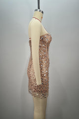 Stunning Strapless Rhinestone Corset Bodycon Homecoming Dress
