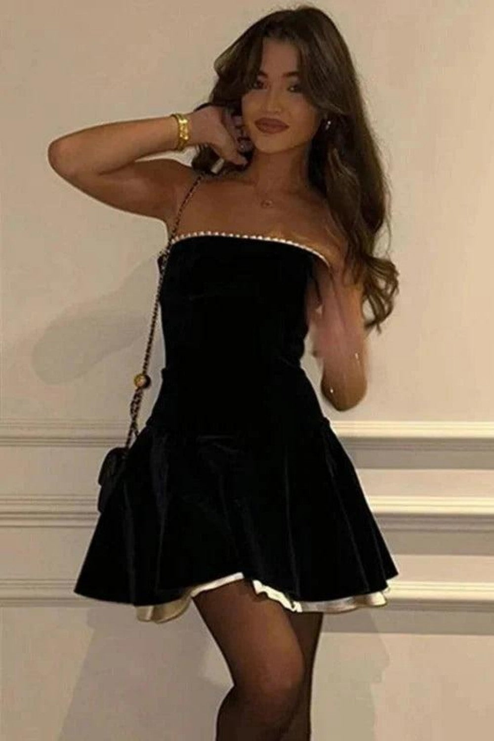 Sweety A Line Strapless Black Short Homecoming Dress with Criss Cross Back