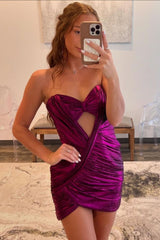 Stylish Bodycon Sweetheart Short Metallic Dress with Pleating Homecoming Dress